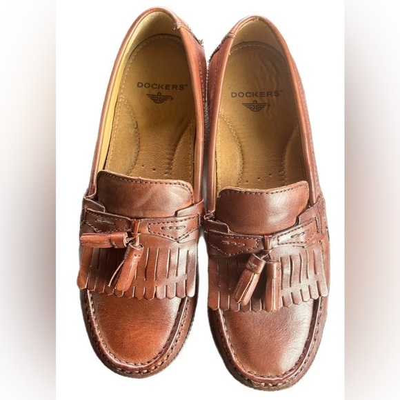 Dockers Brown Leather Loafers Tassle Dress Wear Slip On Comfort Shoes Size 9.5W - Picture 2 of 9